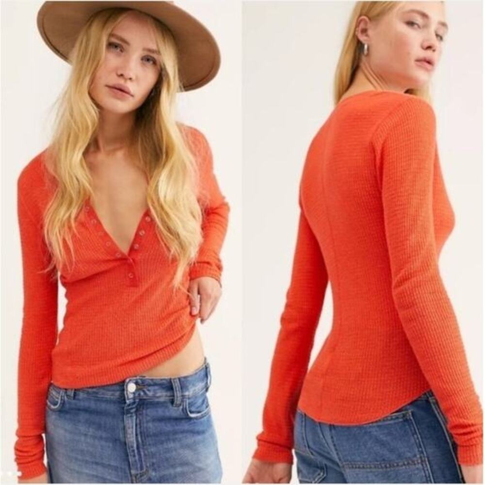 Free People Intimately One of the Girls Henley Orange Size XS